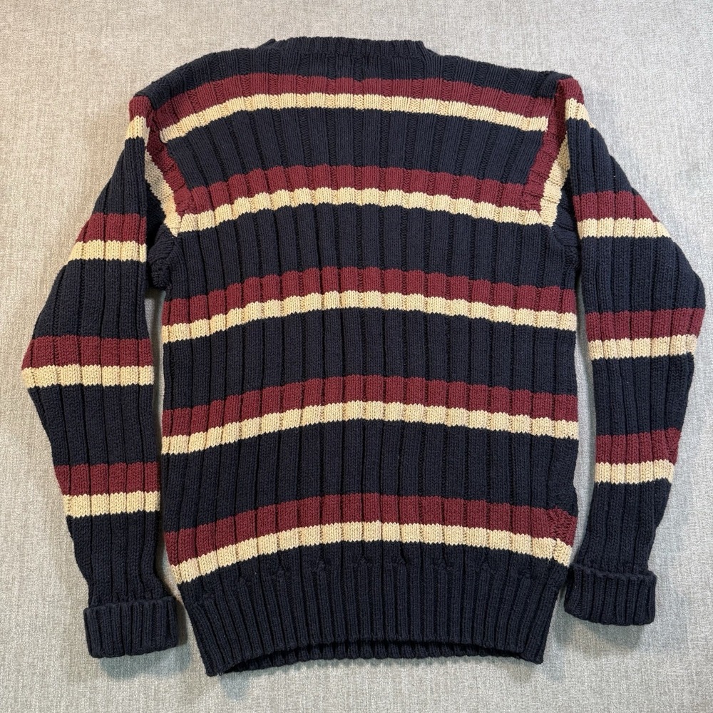 Vtg Polo Ralph Lauren Striped Ribbed Cotton Sweater L Navy Burgundy Old Money - Picture 2 of 12